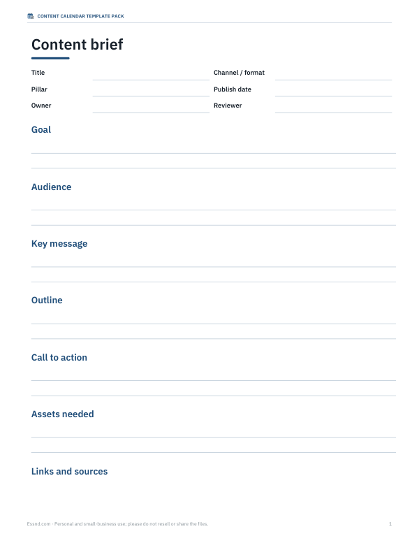 Preview of Printable Content Brief Template