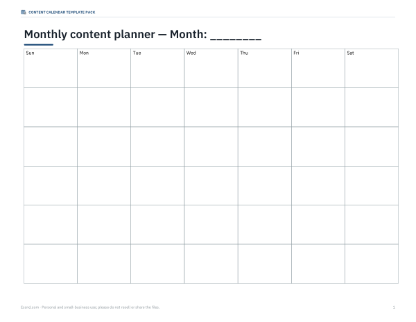 Preview of Printable Monthly Content Planner