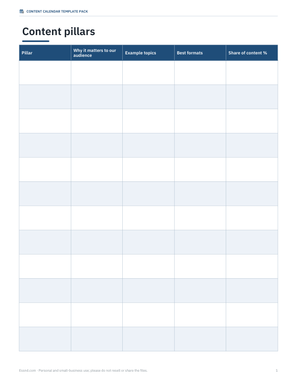 Preview of Printable Content Pillar Worksheet